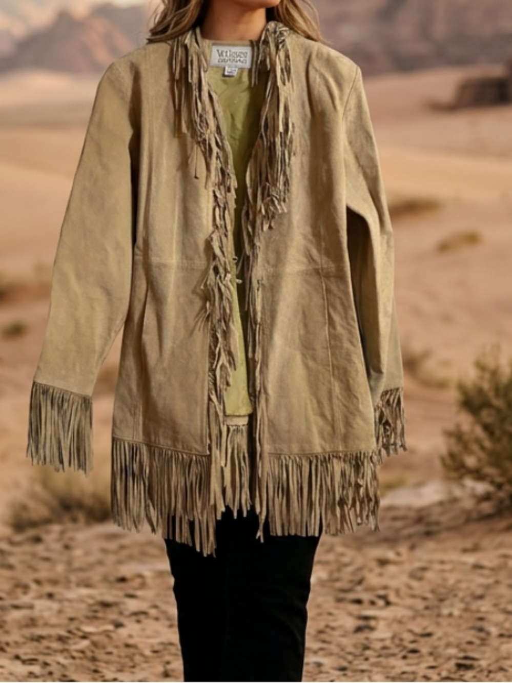 Wilsons Leather Tan Suede Fringe Jacket Sz 1X Women